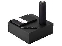 Подарочный набор с блокнотом С1, металлической ручкой и термосом, черный