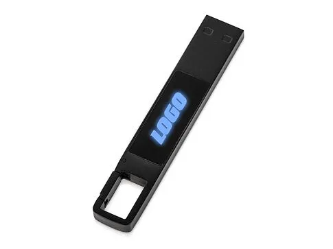 USB 2.0- флешка на 32 Гб c подсветкой логотипа Hook LED, темно-серый, синяя подсветка
