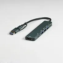 USB-хаб STEM 7 в 1, серый, алюминий