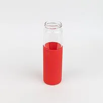 Бутылка стеклянная с силиконовой манжетой и бамбуковой крышкой  Glass, красная