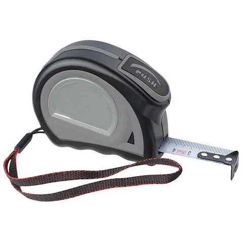 Рулетка стальная 5м, с блокировкой и петлей на руку, черный Рулетка стальная 5м, с блокировкой и петлей на руку, черный