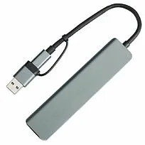 USB-хаб STEM 7 в 1, серый, алюминий