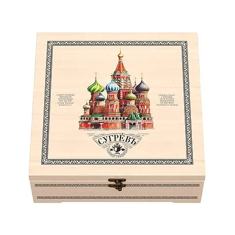 Шкатулка Народы России: 7 купажей чая, матрешка ручной работы с мини-вареньем внутри
