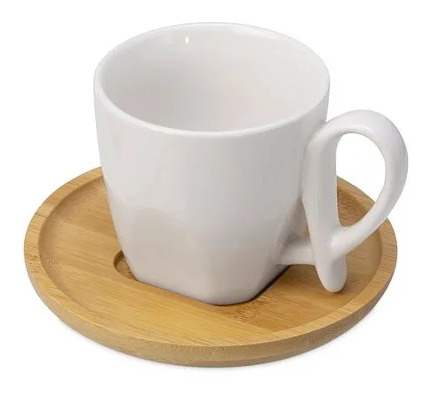 Кофейная пара с бамбуковым блюдцем Mandy, белый (Р)