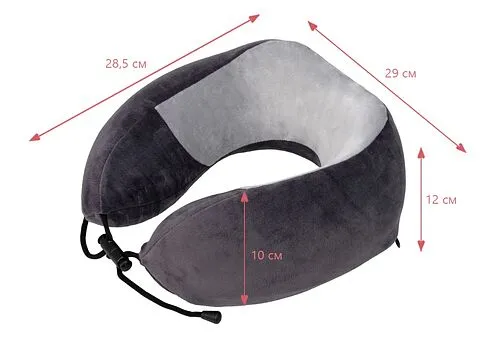 Подушка TORBER, дорожная, с эффектом памяти, тёмно-серая, полиэстер+спандекс