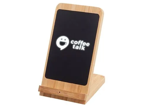 Беспроводное зарядное устройство 2-в-1 с подсветкой лого Reedia S4, 15 Вт, бамбук, черный