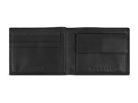 Портмоне BUGATTI ЧЕРНАЯ МАГИЯ | BLACK MAGIC, с защитой данных RFID, черное, натуральная кожа козы, 11,5х2х9 см