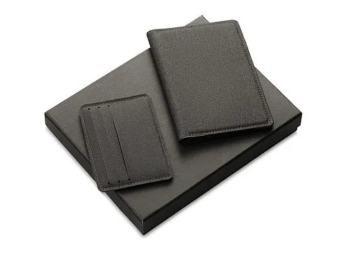 Подарочный набор Consul: обложка для паспорта и картхолдер, серый