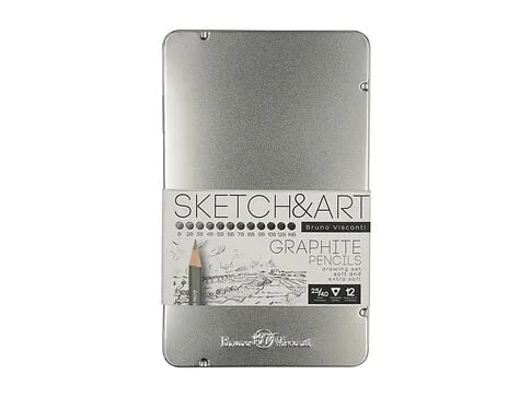 Набор чернографитовых карандашей  Sketch & Art ,12 шт. b-14b,  металлическая коробка с ложементом