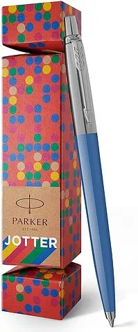 Ручка Jotter в подарочной коробке-хлопушке Parker с запатентованным стержнем Quick Flow, серебристый/синий