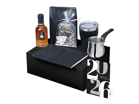 Подарочный набор с туркой, кофе и термокружкой, черный