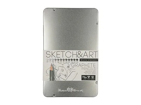 Набор чернографитовых карандашей  Sketch & Art ,12 шт. 2h-9b, металлическая коробка с ложементом