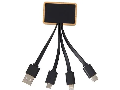 Кабель 3-в-1 с подсветкой лого Reedia S6, бамбук, черный