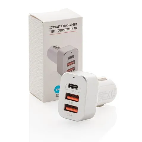 Автомобильное устройство для быстрой зарядки с тремя портами, серебристый