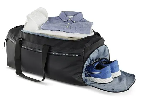 Сумка дорожная BUGATTI Blanc Delight, чёрная, нейлон RPET600D/тарпаулин/полиэстер, 67х32х29 см, 55 л