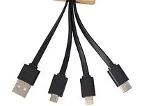 Кабель 3-в-1 с подсветкой лого Reedia S6, бамбук, черный