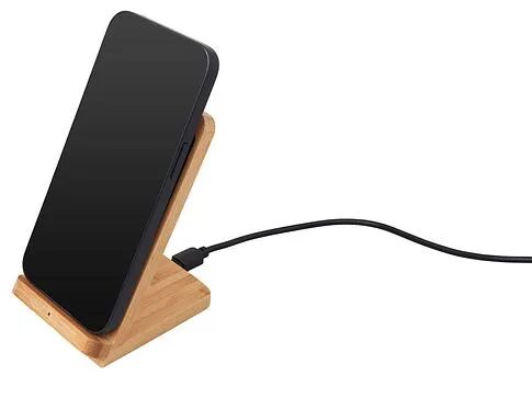 Беспроводное зарядное устройство 2-в-1 с подсветкой лого Reedia S4, 15 Вт, бамбук, черный