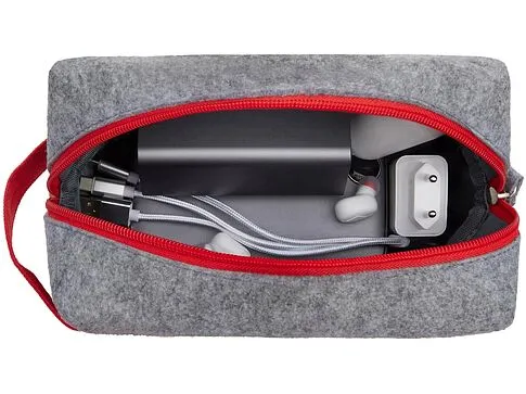 Органайзер для электроники и проводов Felt из RPET-фетра с ручкой, серый с красным