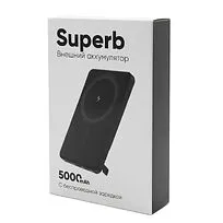 Внешний аккумулятор c беспроводной зарядкой Superb, 5000 mAh, черный