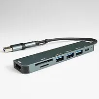 USB-хаб STEM 7 в 1, серый, алюминий