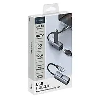USB-хаб 3 в 1 USB-C - USB-A3.0 + USB-C PD100Вт + HDMI, серый, Deppa
