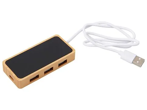 USB хаб с подсветкой лого Reedia S5, 3*USB, 1*Type C, бамбук, черный