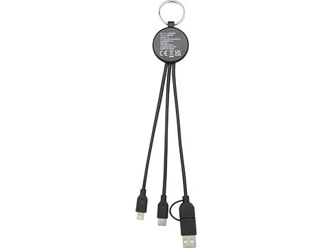 Кабель для зарядки Tecta 6 в 1 из переработанного пластика/бамбука с брелком, сплошной черный