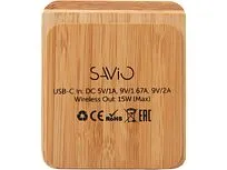 Беспроводное зарядное устройство 2-в-1 с подсветкой лого Reedia S4, 15 Вт, бамбук, черный