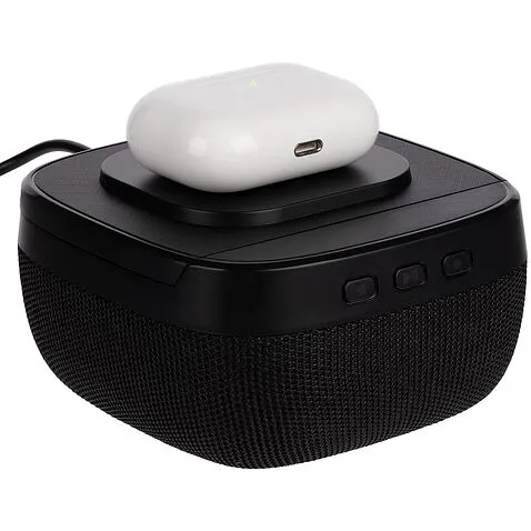 Колонка с беспроводной зарядкой Esca и подсветкой логотипа, черная