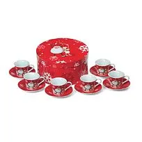 Подарочный набор из 6 кофейных чашек и 6 блюдец, красный, белый