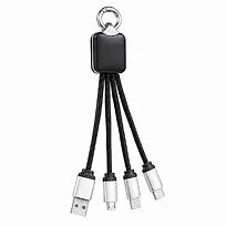 Кабель - брелок Plug с подсветкой гравировки, черный