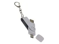 USB-флешка на 64 Гб 2 в 1 поворотный механизм, c дополнительным разъемом Type-C с одноцветным металлическим клипом, белый