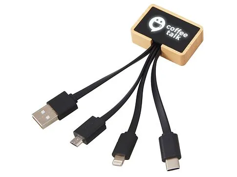 Кабель 3-в-1 с подсветкой лого Reedia S6, бамбук, черный