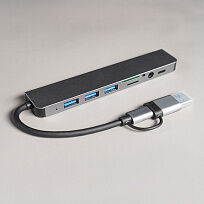 USB-хаб ROOT 8 в 1, серый, алюминий