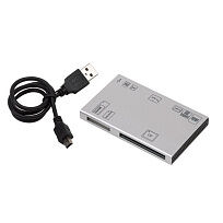Карт-ридер для: CF, SD, Mini SD, MS, Micro SC, MMC, XD, T1103020, серебристый
